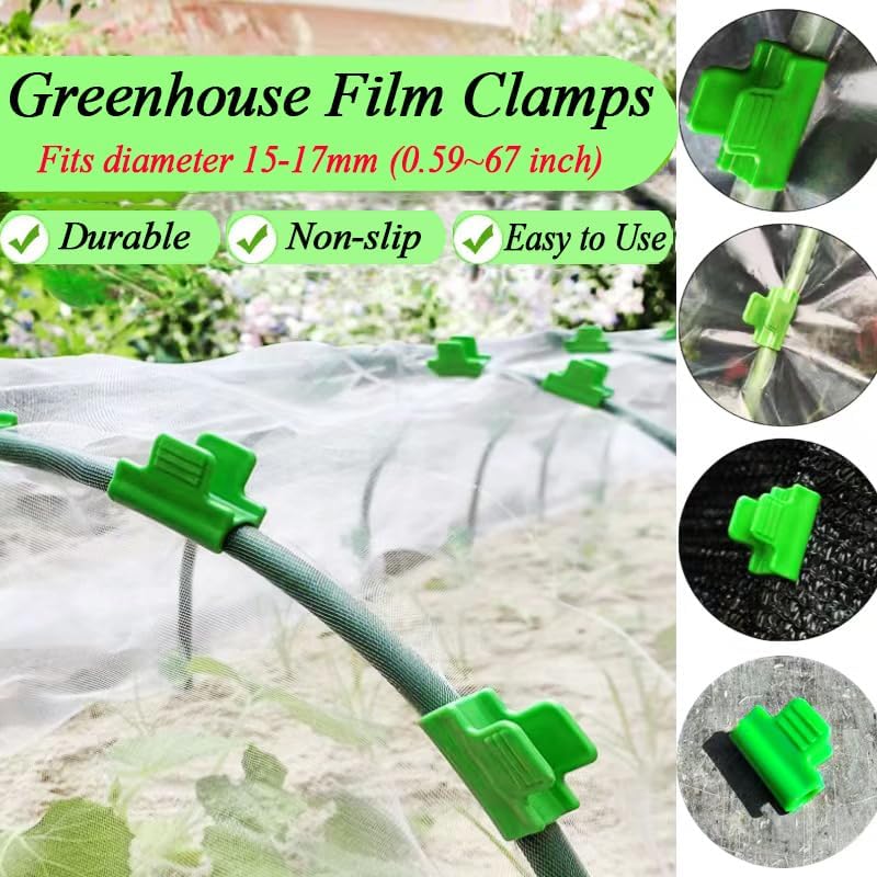 Greenhouse Clamps - Foil Clips - Pipe Clamps 11mm & 16mm - Greenhouse Clips - Combi Set - Greenhouse Mounting - Tunnel Arch Clips - Vegetable Garden Accessories - Fleece Cloth Holders - Bird Net Clamp - Insect Mesh Mounting - Garden Items - Green - 40 Pie