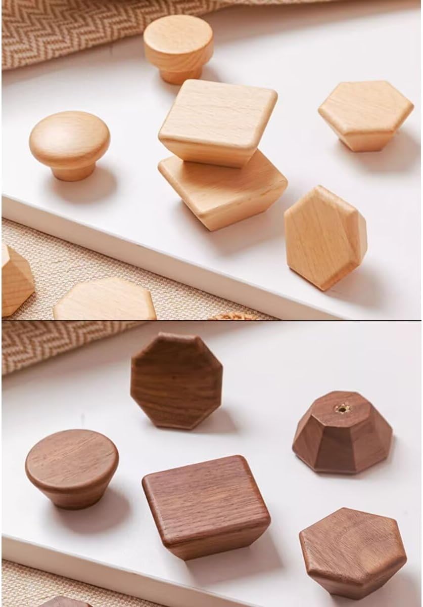 Furniture Knobs - Drawer Knobs - Cabinet Knobs - Furniture Handles - Kitchen Handles - Door Handles - Cabinet Handles - Furniture Hardware - Kitchen Hardware - Handles - Walnut - Wood - Wooden - Hexagon - Hexagon - Geometric - Design - Walnut - Set of 4