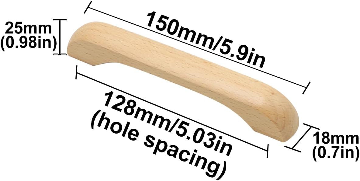 Furniture handles - Kitchen handles - Door handles - Cabinet handles - Drawer knobs - Furniture fittings - Kitchen fittings - Handles - Beech wood - Wood - Wooden - Scandinavian - Bridge shape - Kitchen renovation - Pitch size 128mm - Beech - Set of 4