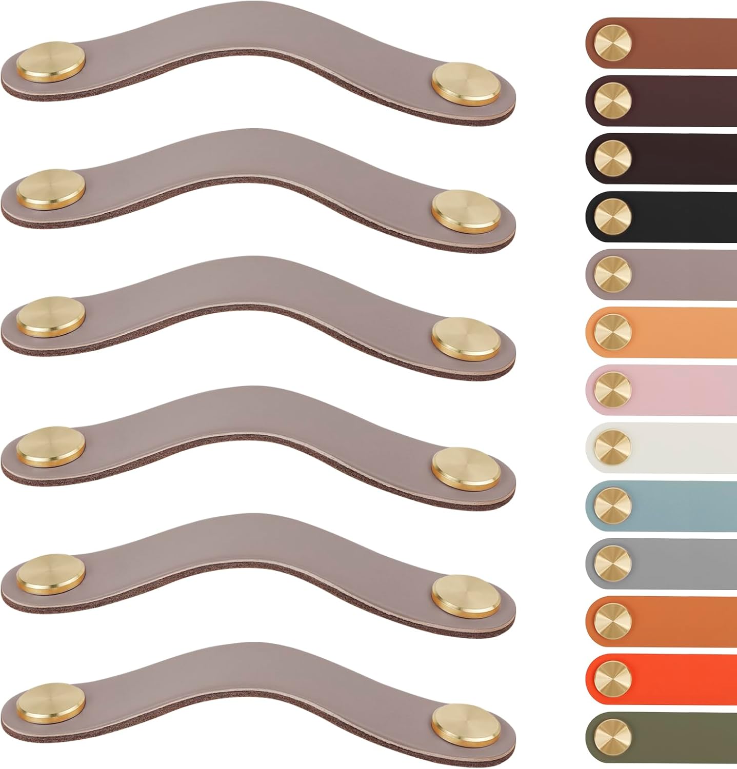 Leather Handles - Furniture Handles - Kitchen Handles - Door Handles - Cabinet Handles - Drawer Knobs - Furniture Hardware - Kitchen Hardware - Handles - Leather - Leather - Kitchen Renovation - Industrial - Brass - Pitch 128mm - Handles - Nude - Set of 6