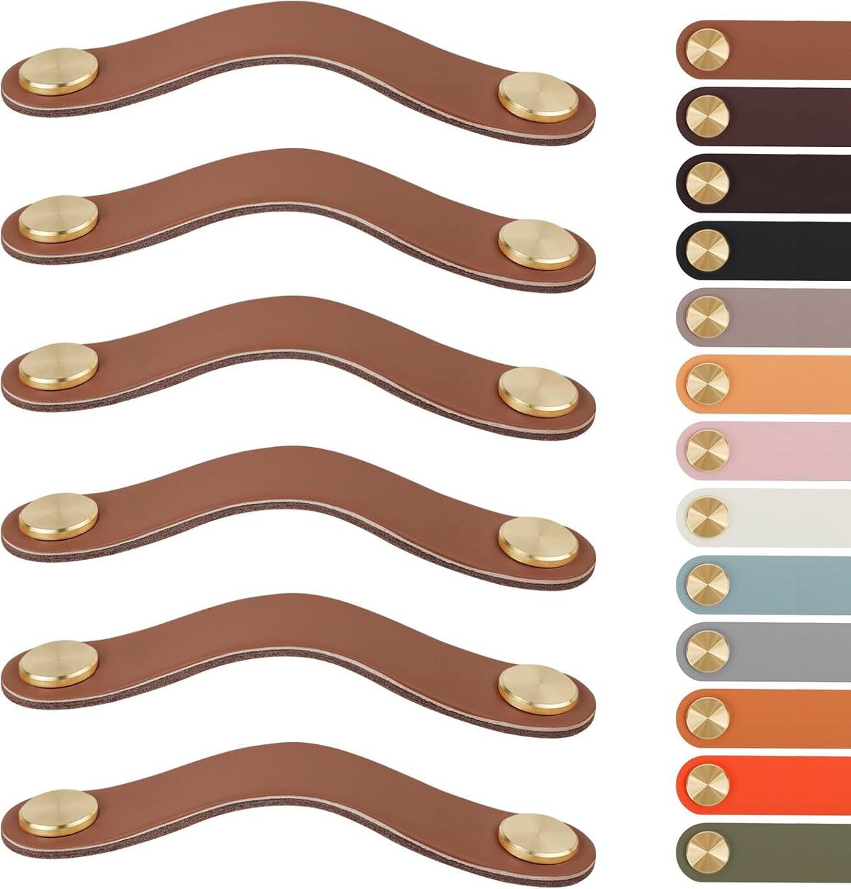 Leather Handles - Furniture Handles - Kitchen Handles - Door Handles - Cabinet Handles - Drawer Knobs - Furniture Hardware - Kitchen Hardware - Handles - Leather - Leather - Kitchen Renovation - Industrial - Brass - Pitch 128mm - Handles - Caramel - Set o