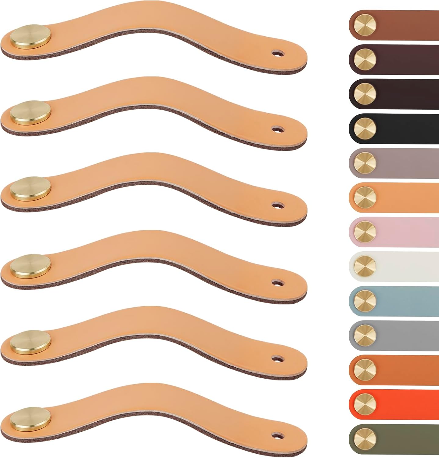 Leather Handles - Furniture Handles - Kitchen Handles - Door Handles - Cabinet Handles - Drawer Knobs - Furniture Hardware - Kitchen Hardware - Handles - Leather - Leather - Kitchen Renovation - Scandinavian - Brass - Knobs - Loops - Loop - Beige - Set of