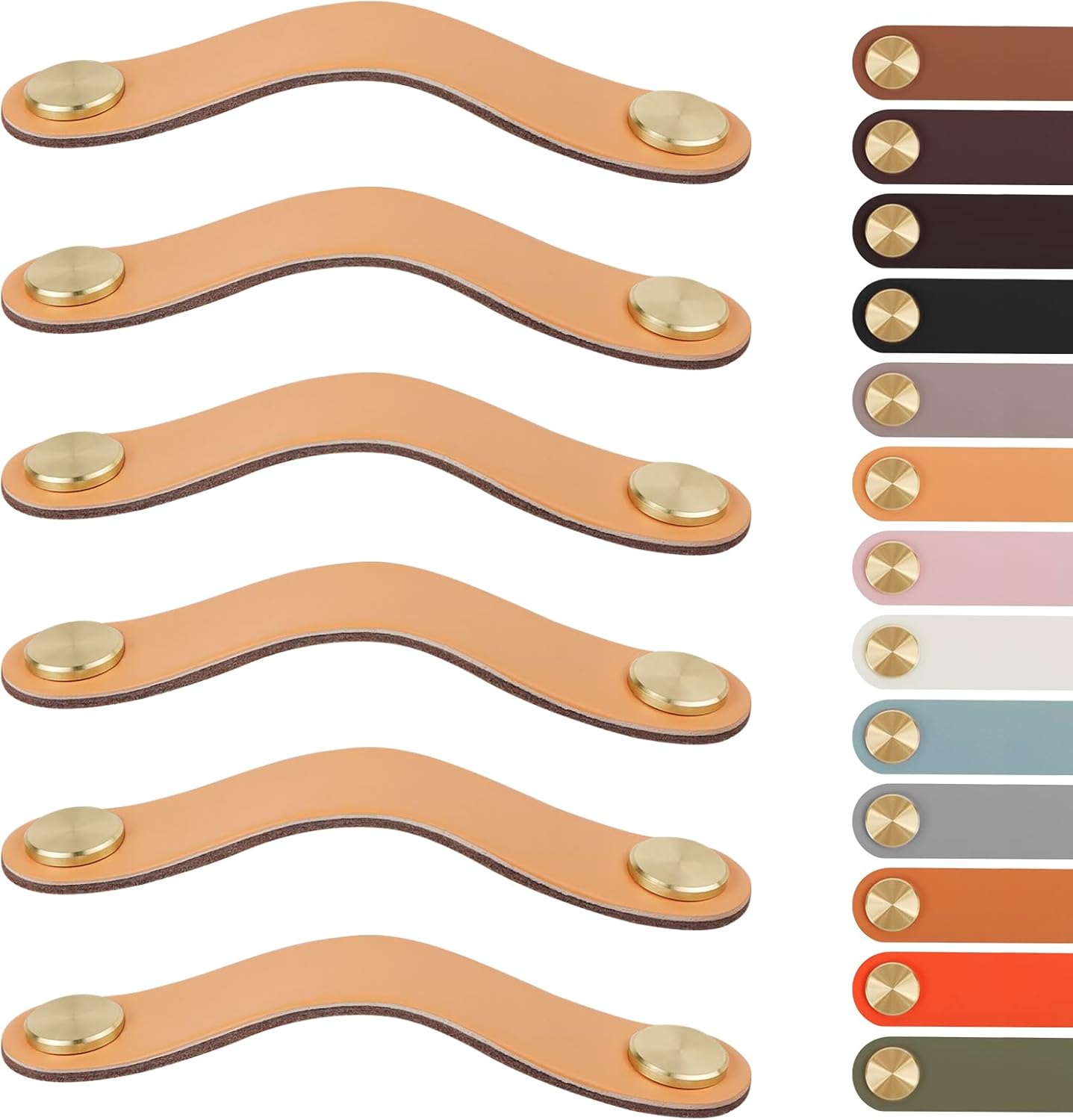 Leather Handles - Furniture Handles - Kitchen Handles - Door Handles - Cabinet Handles - Drawer Knobs - Furniture Hardware - Kitchen Hardware - Handles - Leather - Leather - Kitchen Renovation - Scandinavian - Brass - Pitch 128mm - Handles - Beige - Set o