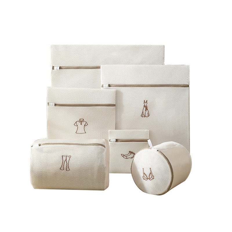 Laundry Bags - Laundry Bag Set - Laundry Net - Laundry Nets - Bra Wash Bag - Lingerie Wash Bag - Clothing Protection - Washing Machine - Protection - Organizer - Travel Organizer - Mesh - Fine Mesh - Honeycomb - Luxury - Embroidery - Beige - Set of 6