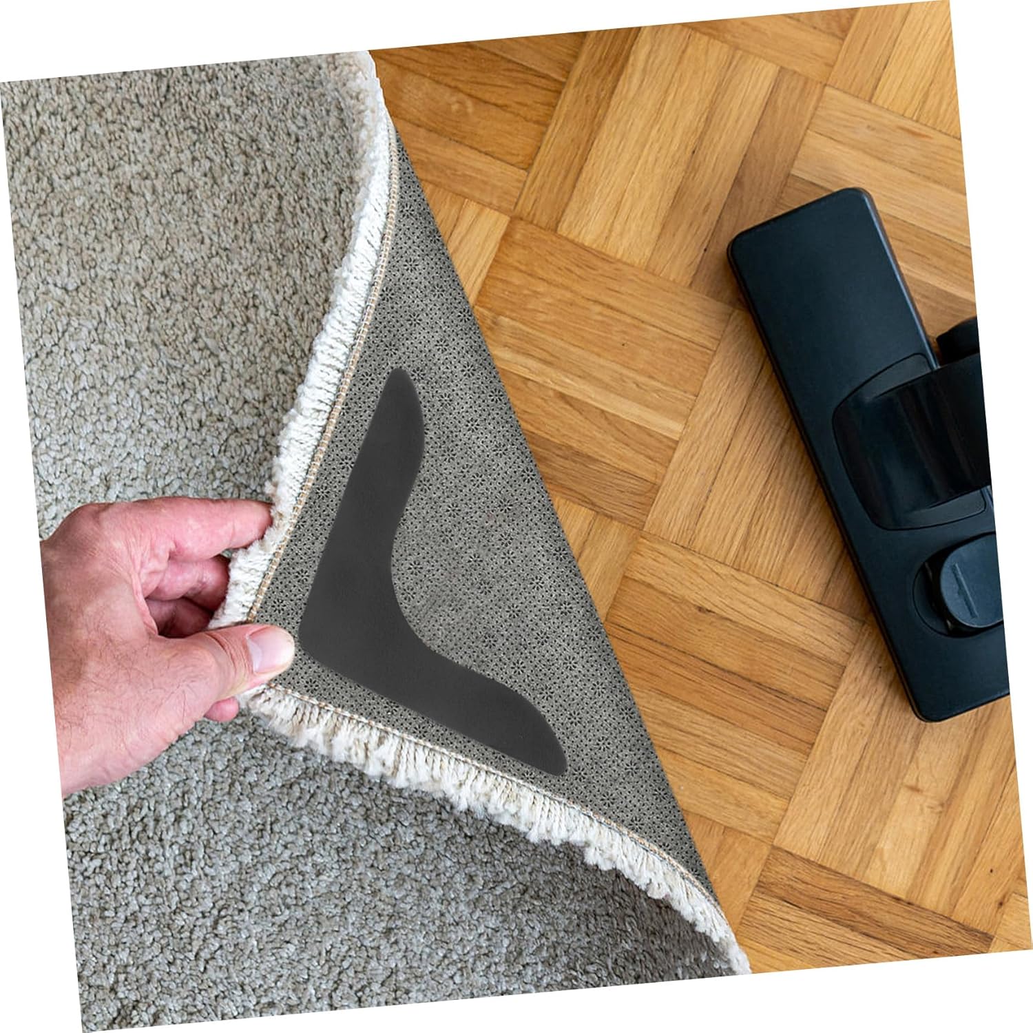 Carpet stoppers - Anti-slip mat - Rug grippers - Rug stopper - Anti-slip stickers - Rug fixer - Carpet undermat - Sofa cover stopper - Stair mat stopper - Corner grippers - Reusable - Black - 8 Pieces