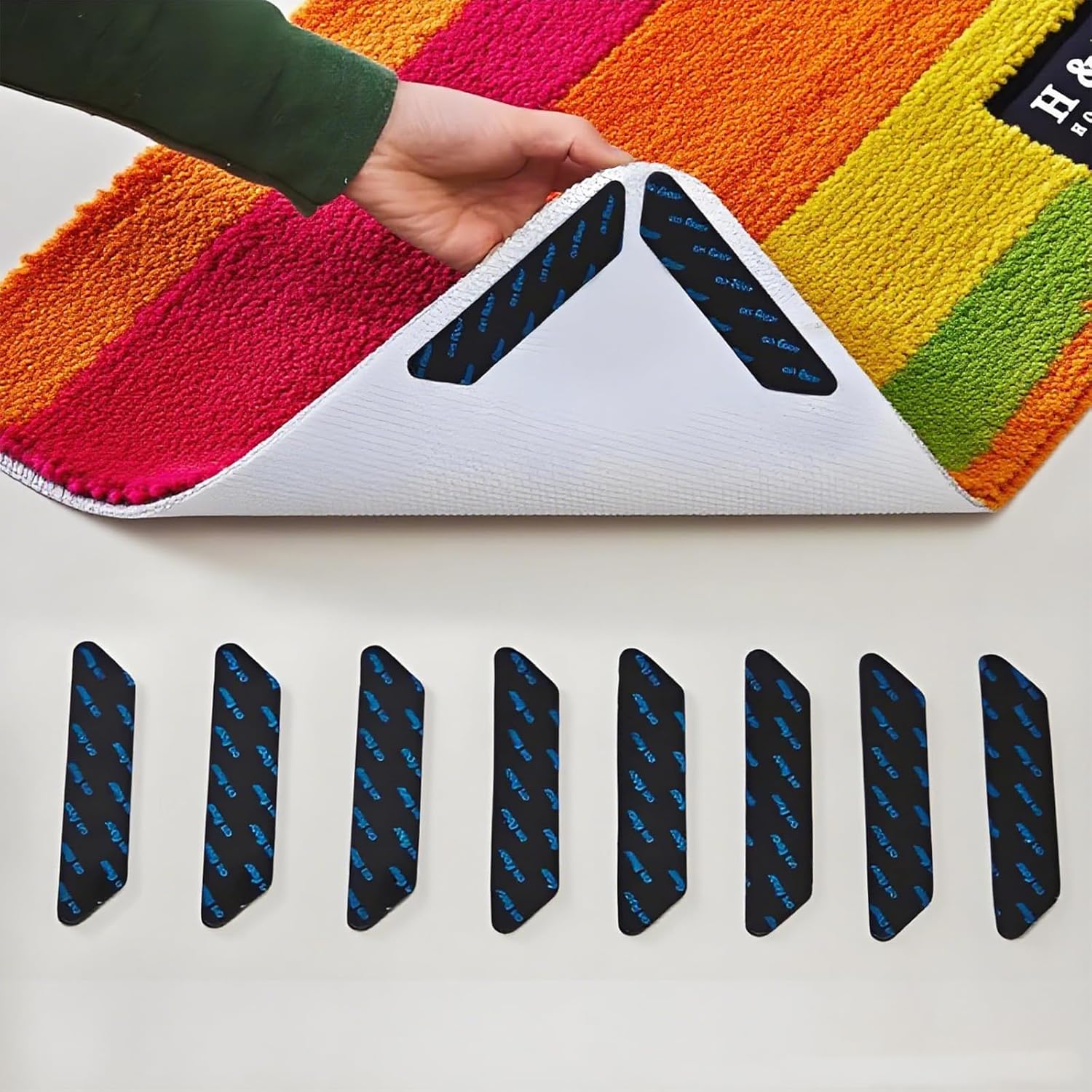 Carpet stoppers - Anti-slip mat - Rug grippers - Rug stopper - Anti-slip stickers - Rug fixer - Sofa cover stopper - Carpet undermat - Stair mat stopper - Self-adhesive - XL Grippers - Black - 8 Pieces