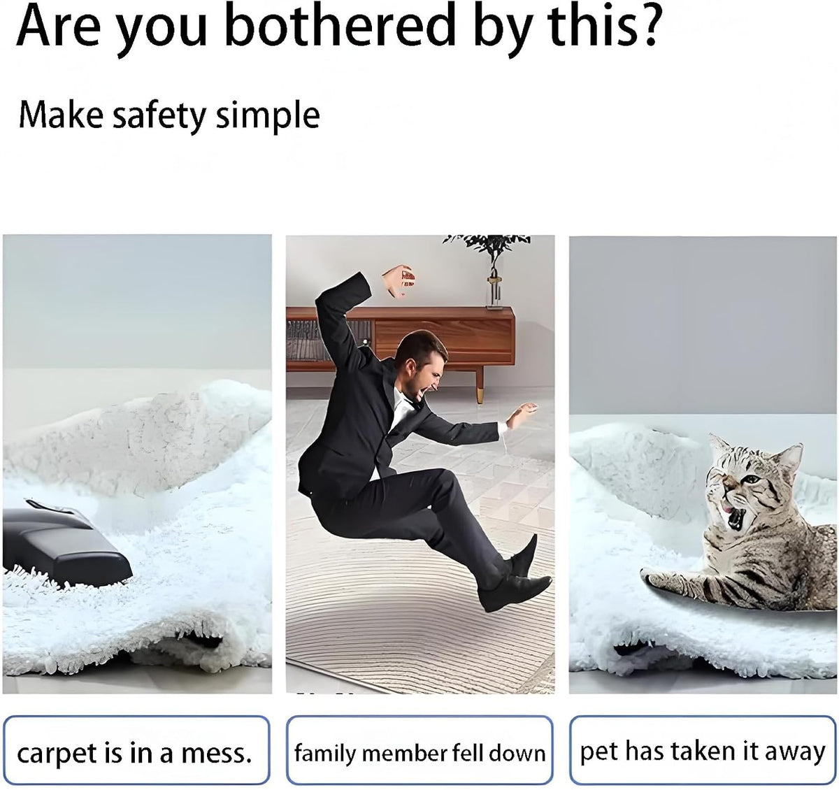 Carpet stoppers - Anti-slip mat - Rug grippers - Rug stopper - Anti-slip stickers - Rug fixer - Sofa cover stopper - Carpet undermat - Stair mat stopper - Self-adhesive - XL Grippers - Black - 8 Pieces