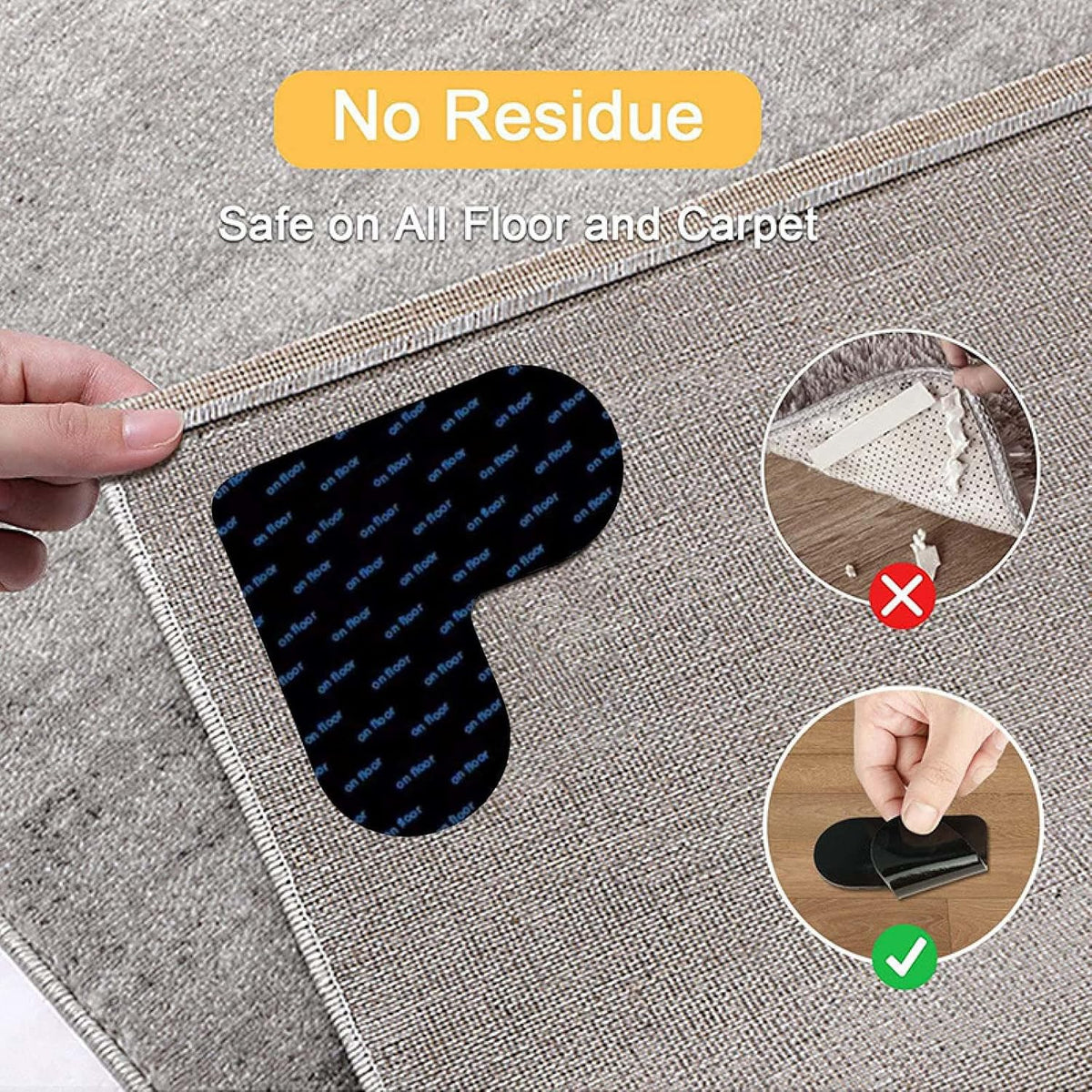 Carpet stoppers - Anti-slip mat - Rug grippers - Rug stopper - Anti-slip stickers - Rug fixer - Sofa cover stopper - Carpet undermat - Decorative grippers - Sofa gripper - Black - 4 Pieces