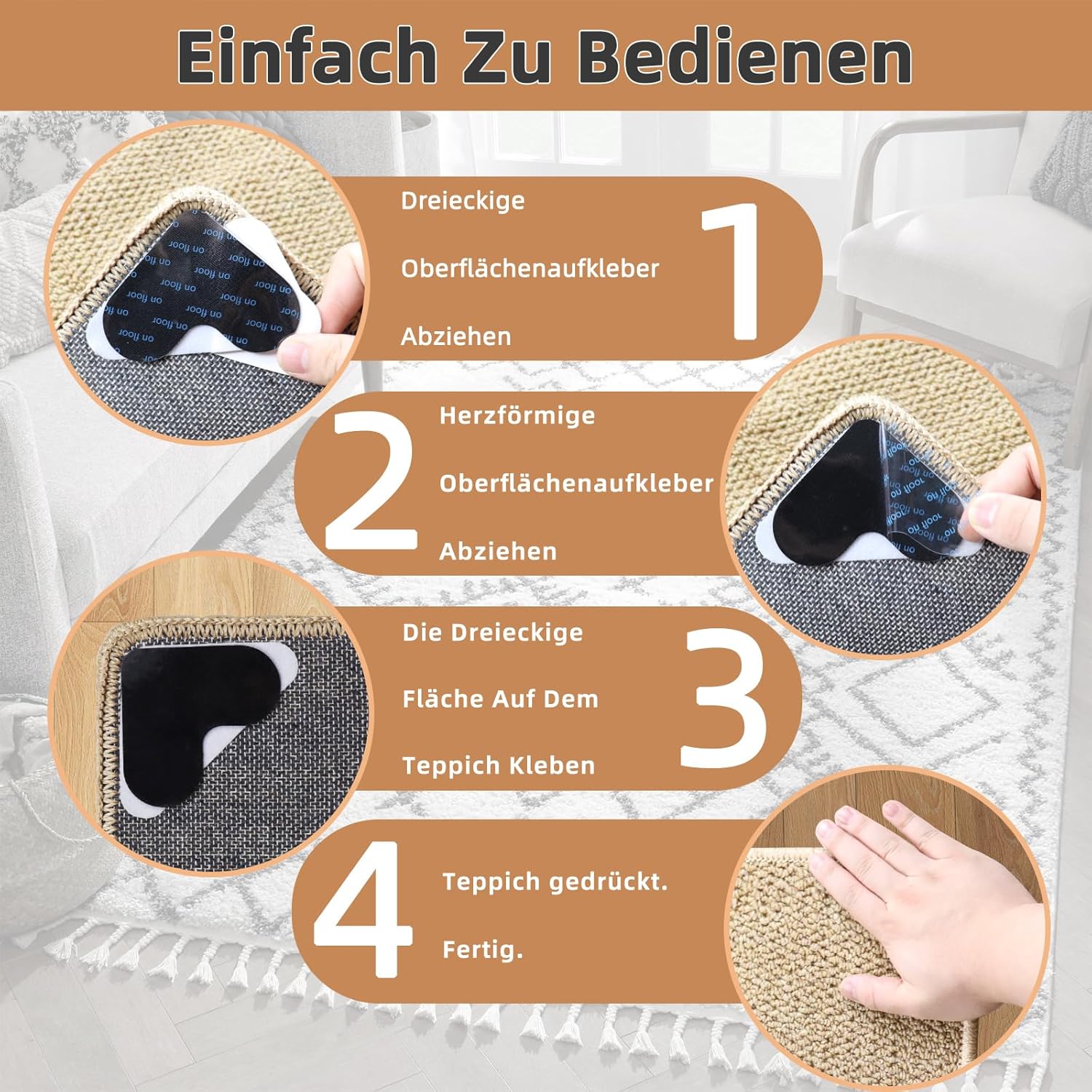 Carpet stoppers - Anti-slip mat - Rug grippers - Rug stopper - Anti-slip stickers - Rug fixer - Sofa cover stopper - Carpet undermat - Decorative grippers - Sofa gripper - Black - 4 Pieces