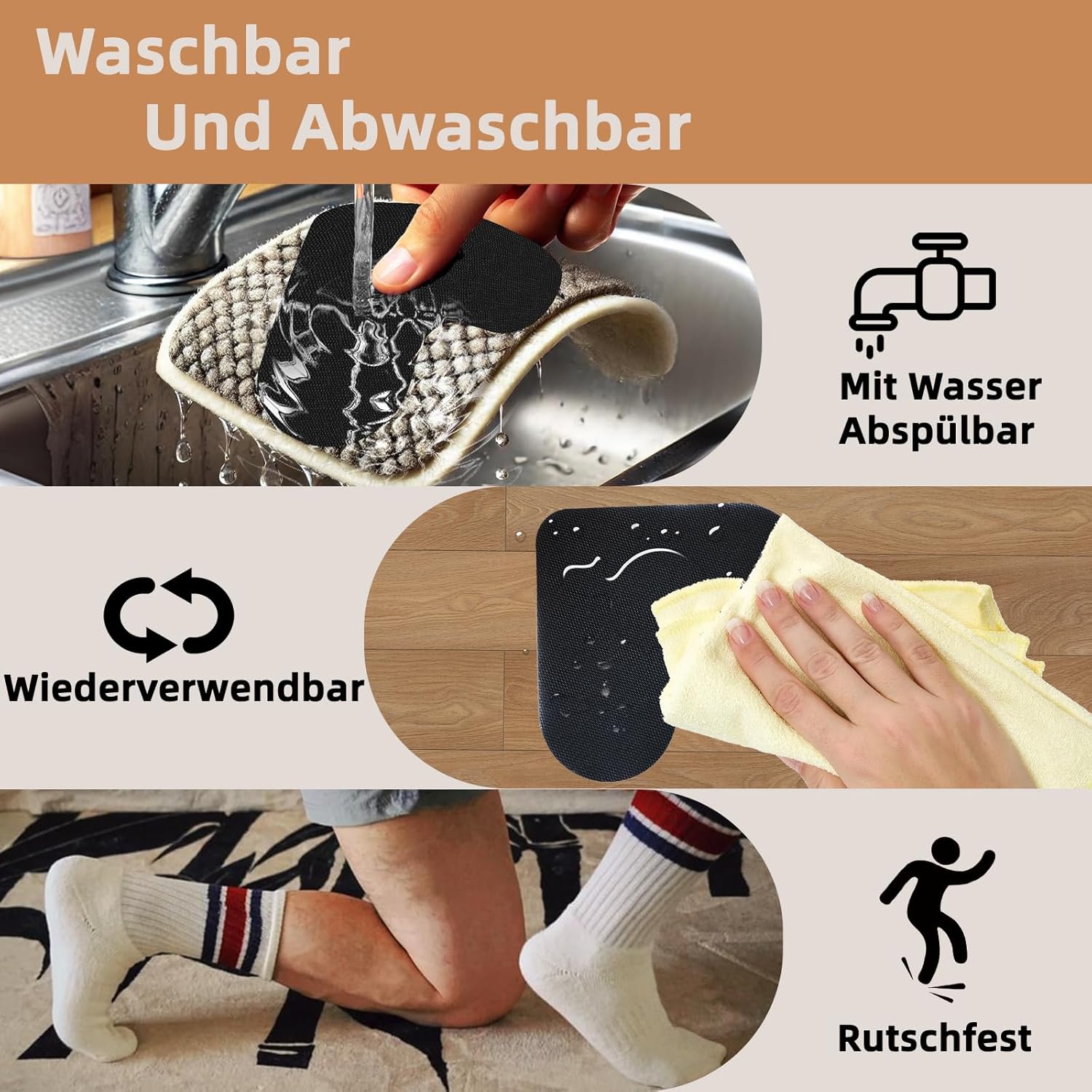 Carpet stoppers - Anti-slip mat - Rug grippers - Rug stopper - Anti-slip stickers - Rug fixer - Sofa cover stopper - Carpet undermat - Decorative grippers - Sofa gripper - Black - 4 Pieces