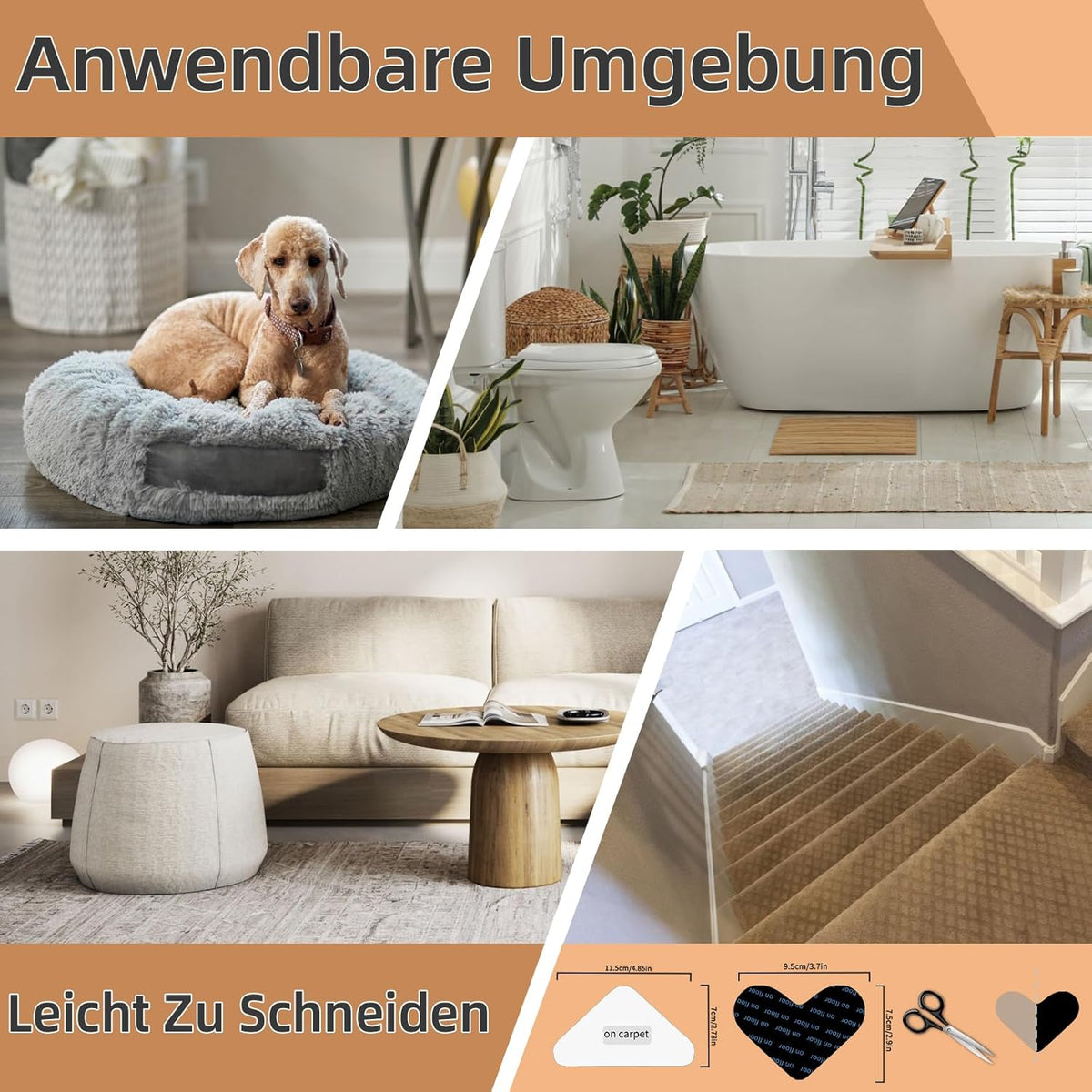 Carpet stoppers - Anti-slip mat - Rug grippers - Rug stopper - Anti-slip stickers - Rug fixer - Sofa cover stopper - Carpet undermat - Decorative grippers - Sofa gripper - Black - 4 Pieces