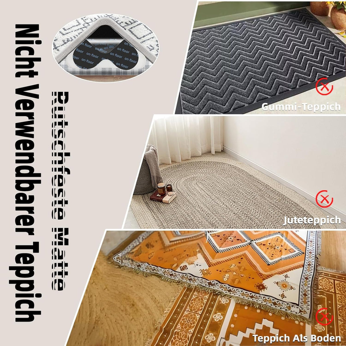 Carpet stoppers - Anti-slip mat - Rug grippers - Rug stopper - Anti-slip stickers - Rug fixer - Sofa cover stopper - Carpet undermat - Decorative grippers - Sofa gripper - Black - 4 Pieces