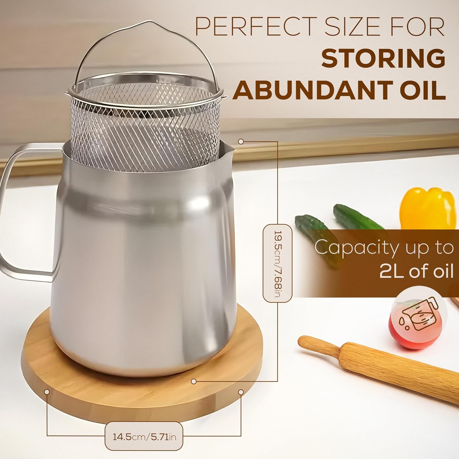 Deep fryer with basket - Stainless steel deep fryer - Kitchen accessories - Oil pan - Induction pan - Deep fryer - Pasta pan - Kitchen utensils - Stainless steel pot - Mini deep fryer - Cooking accessories - Deep fryer - Oil can - Kitchen utensils - 2.0L