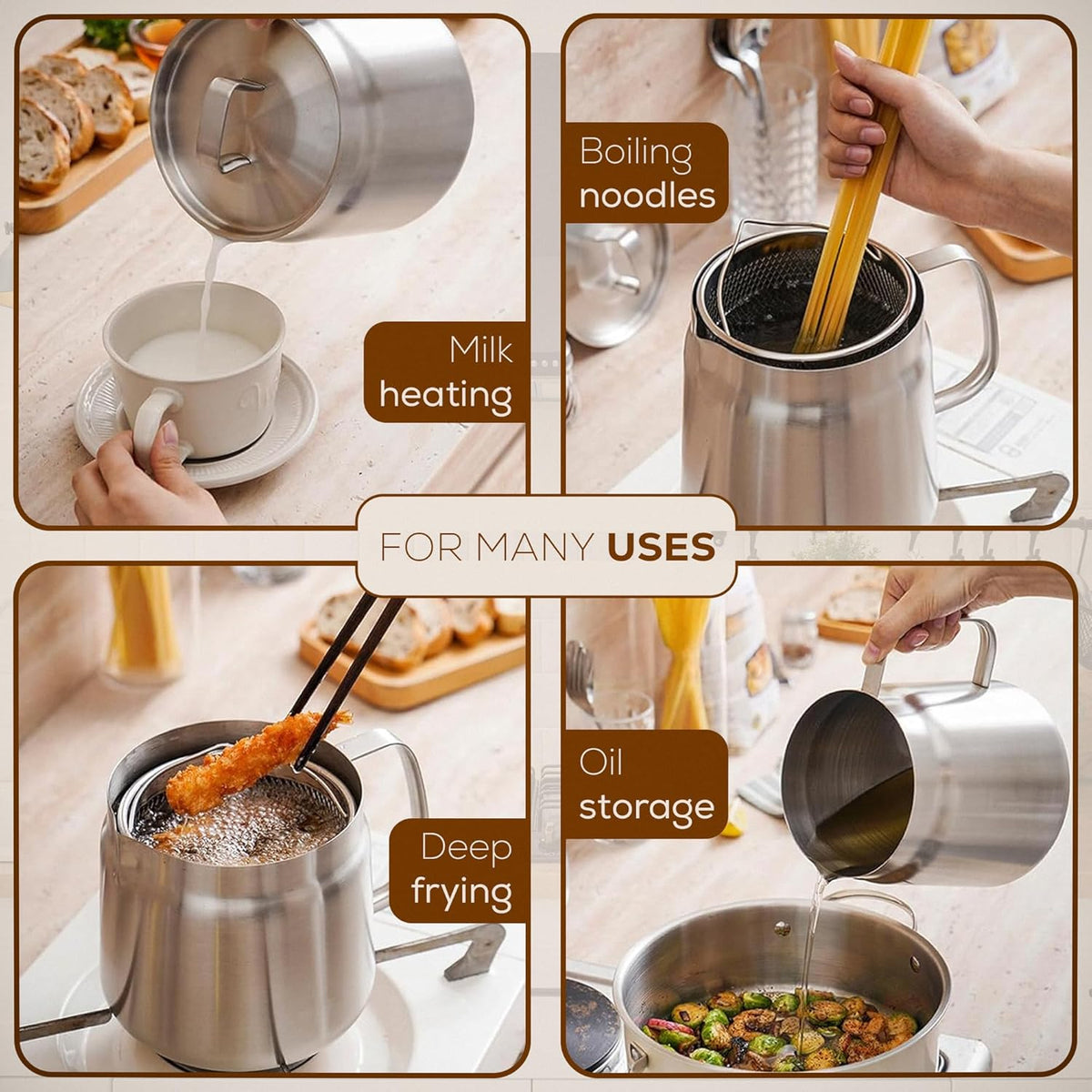 Deep fryer with basket - Stainless steel deep fryer - Kitchen accessories - Oil pan - Induction pan - Deep fryer - Pasta pan - Kitchen utensils - Stainless steel pot - Mini deep fryer - Cooking accessories - Deep fryer - Oil can - Kitchen utensils - 2.0L