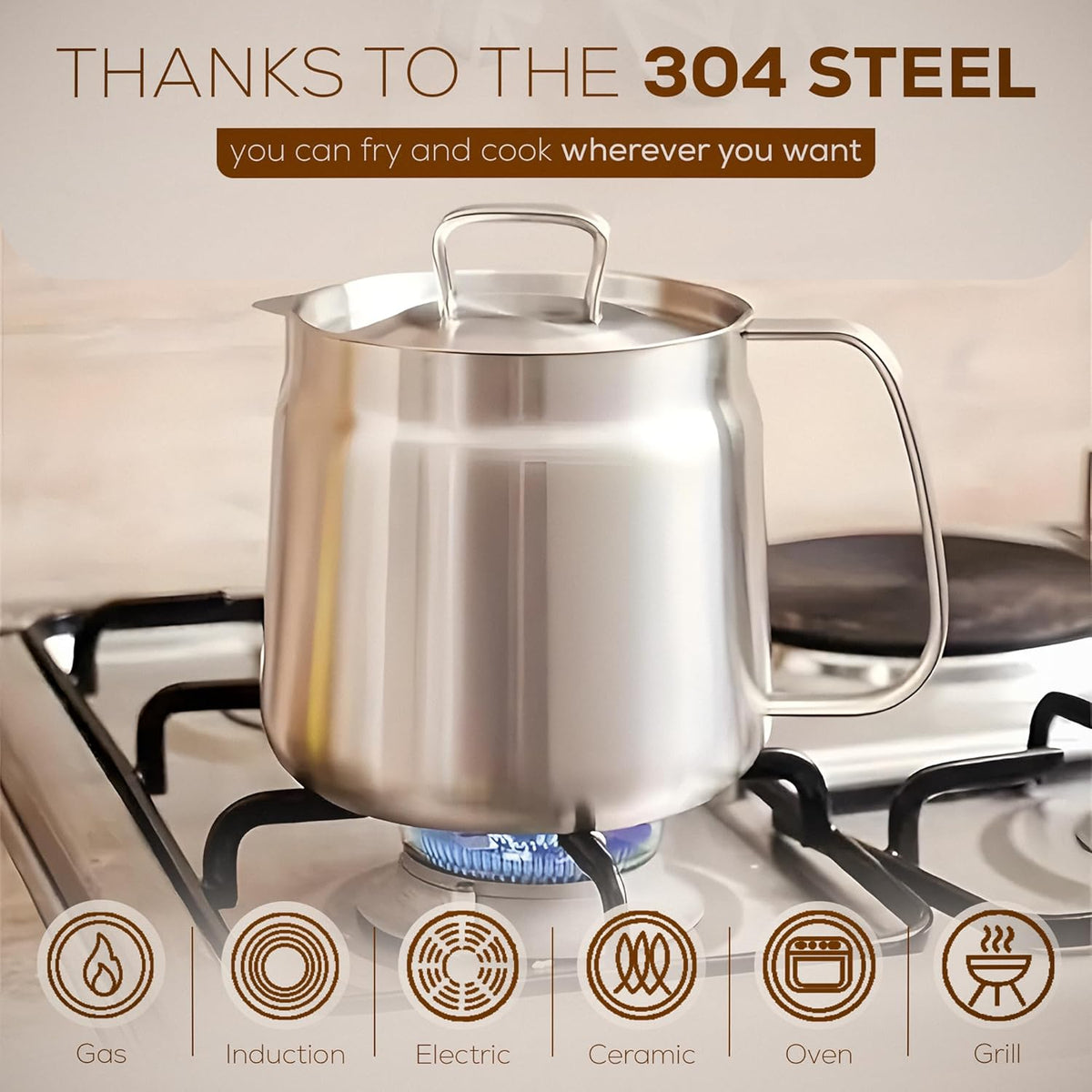 Deep fryer with basket - Stainless steel deep fryer - Kitchen accessories - Oil pan - Induction pan - Deep fryer - Pasta pan - Kitchen utensils - Stainless steel pot - Mini deep fryer - Cooking accessories - Deep fryer - Oil can - Kitchen utensils - 2.0L