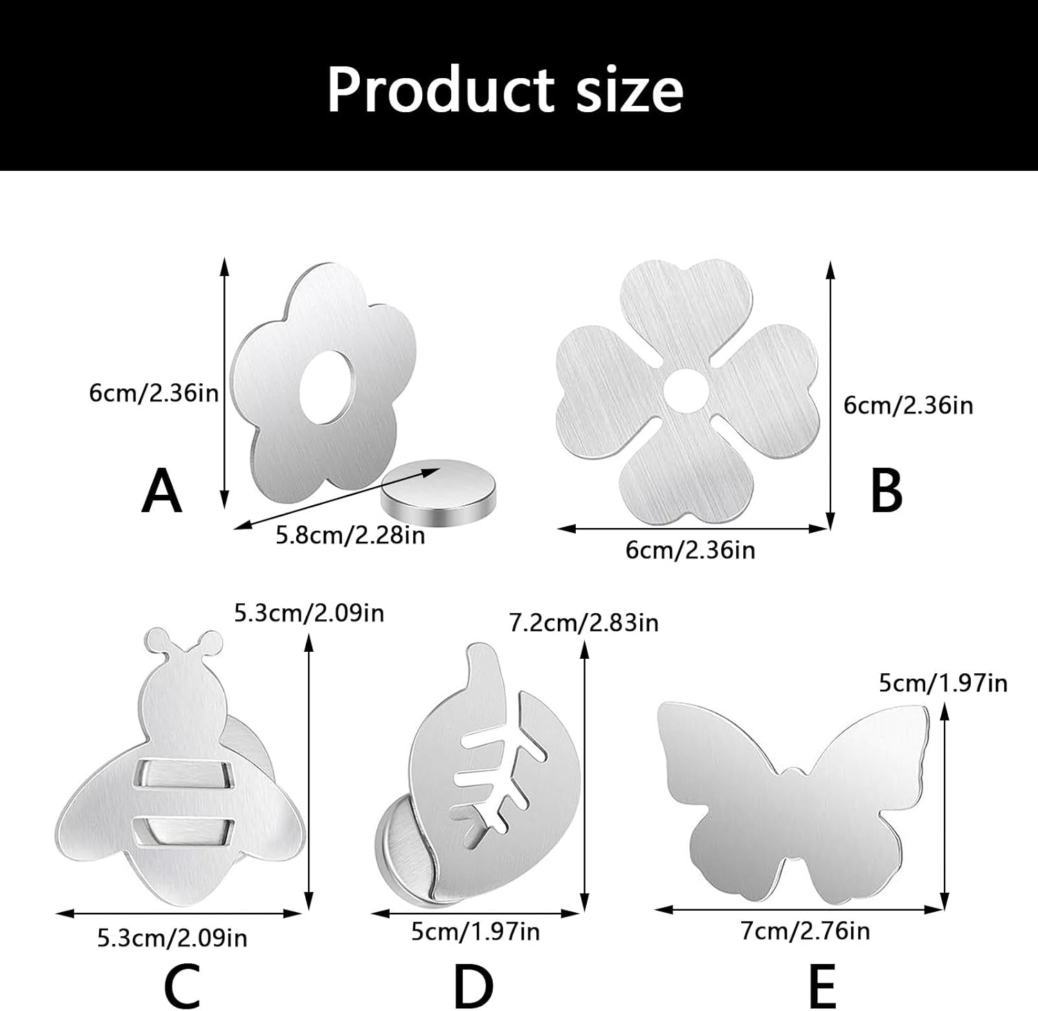 Tablecloth clips - Tablecloth weights - Magnetic clips - Tablecloth holder - Garden accessories - Picnic accessories - Windstopper tablecloth - Table accessories - Outdoor dining - Magnetic weight - Clover design - Silver - 8 pieces