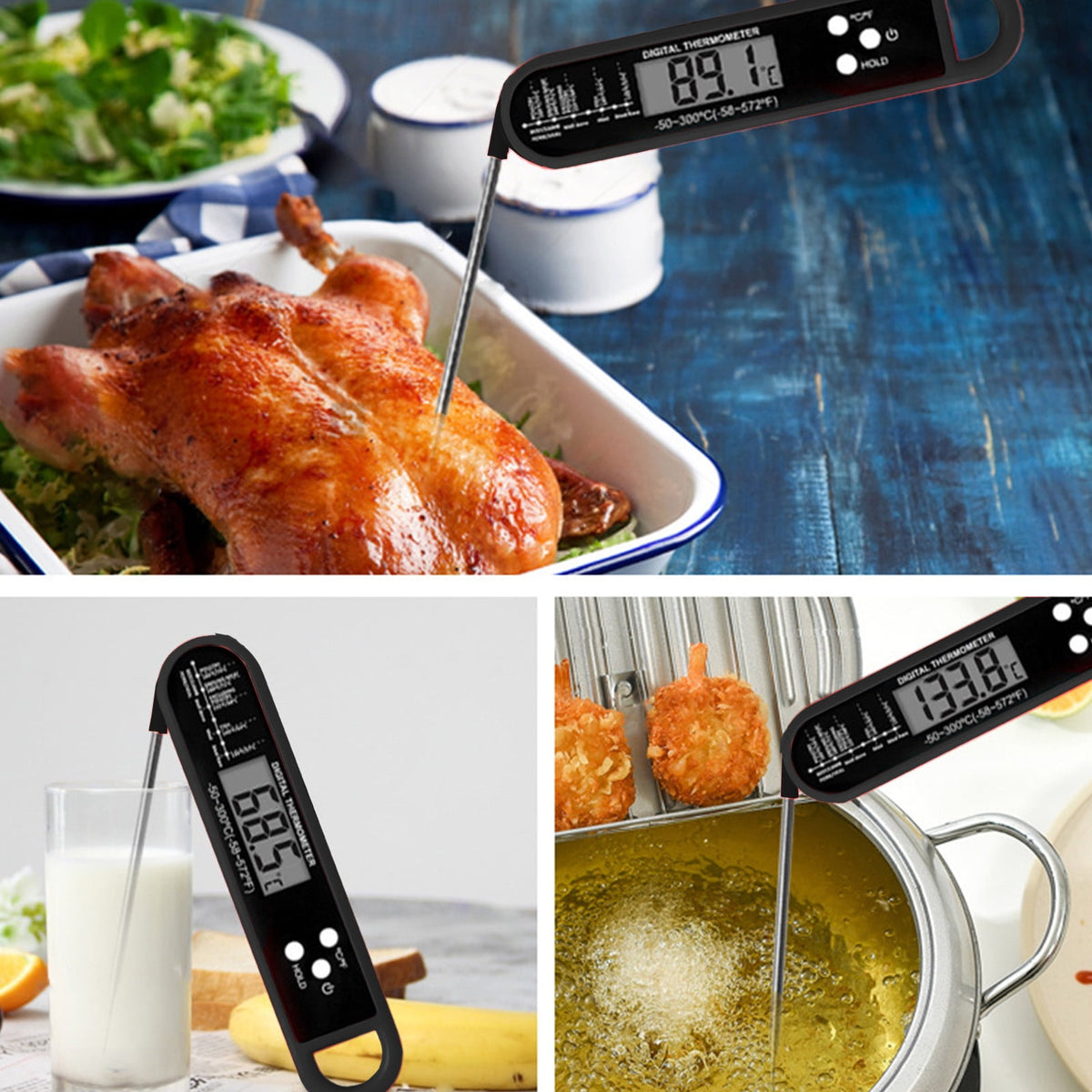 Meat Thermometer Digital, Instant Read Waterproof Food Thermometer, Instant Read Meat Thermometer, Digital T-hermometer with Long Probe, for Cooking, Grill, Candy, Kitchen, Stocking Stuffers Black