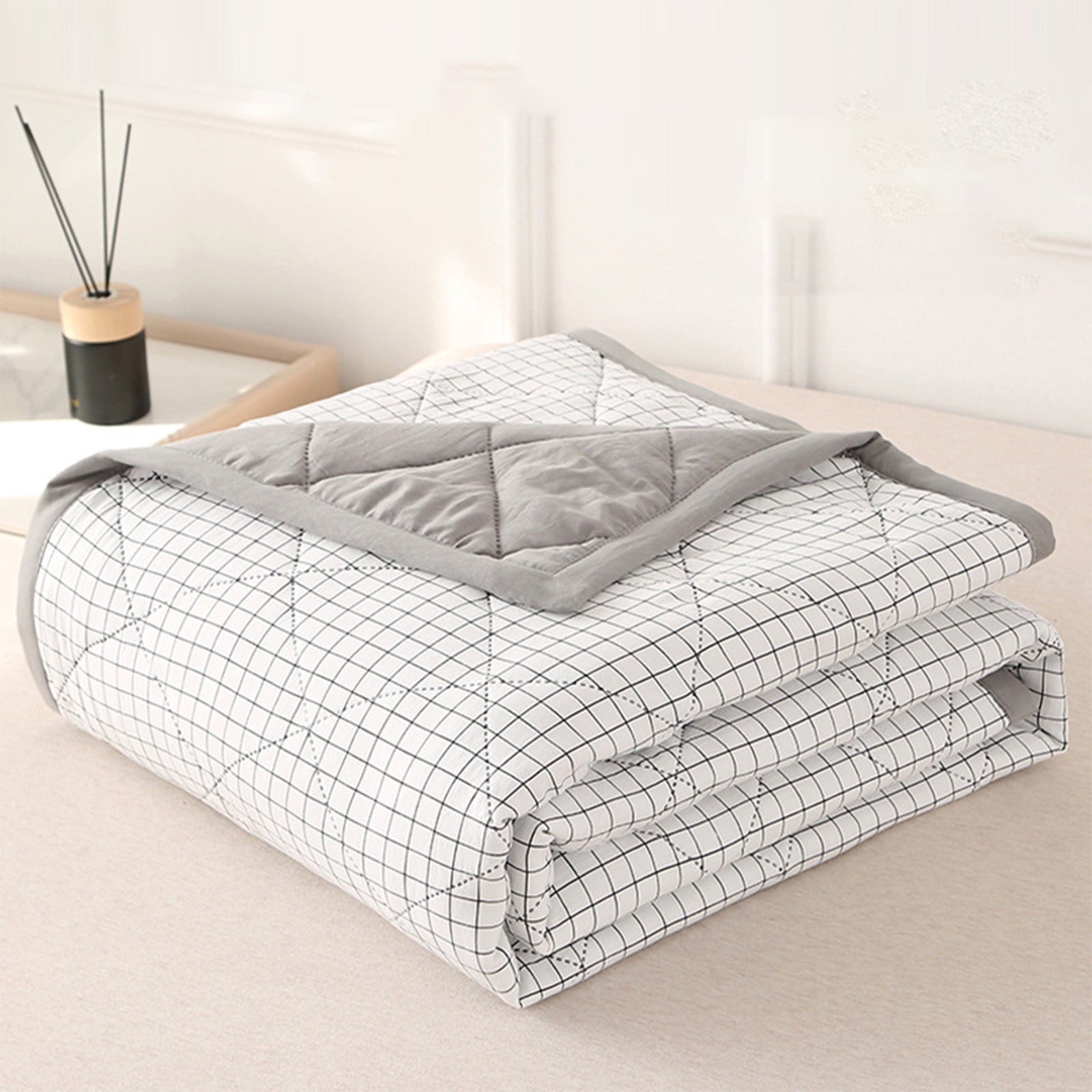 Summercome Cooling Quilt, Thin Quilts Summer Lightweight Comforter, Full Washed Cotton, Machine Washable, Soft Comfy Breathable Sleep Blanket for Hot Sleeper, Ultra-Cool Lightweight (Blue, Queen) Queen Light blue
