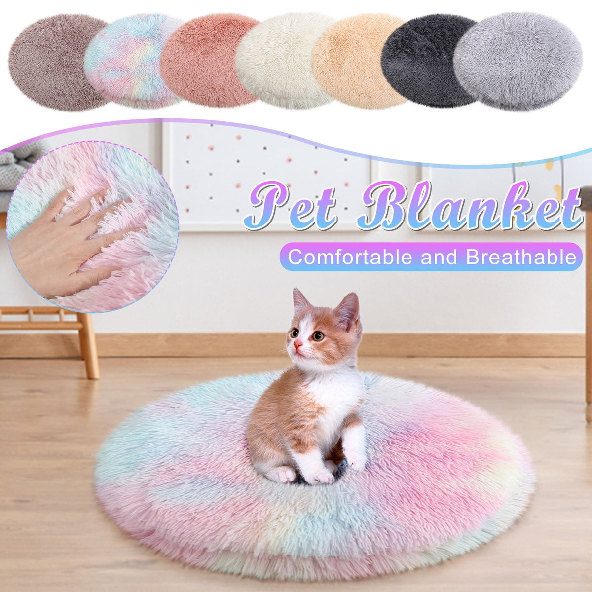 Darzheoy 16 inch Plush Dog Bed Mat Warm Fluffy Round Puppy Crate Pad with Anti-Slip Waterproof Bottom Soft Comfy Pet Kennel Mat for Small and Medium Dogs Purple
