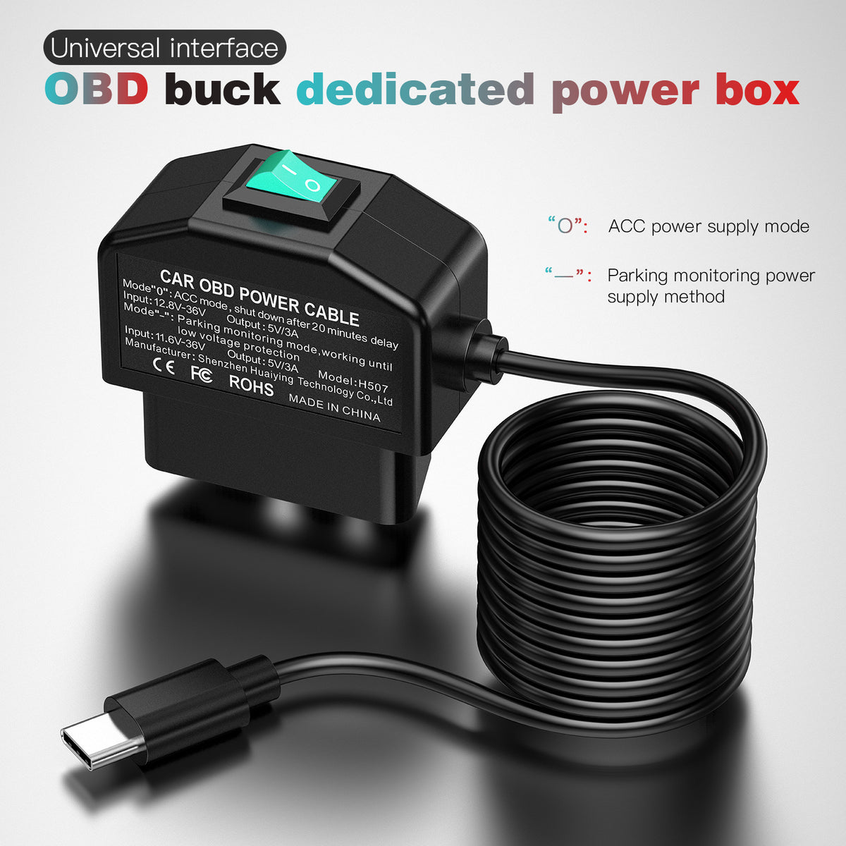 OBD Car Dash Cam Monitoring Cable - 12V/24V Hardwire Power Cable for Dash Cameras