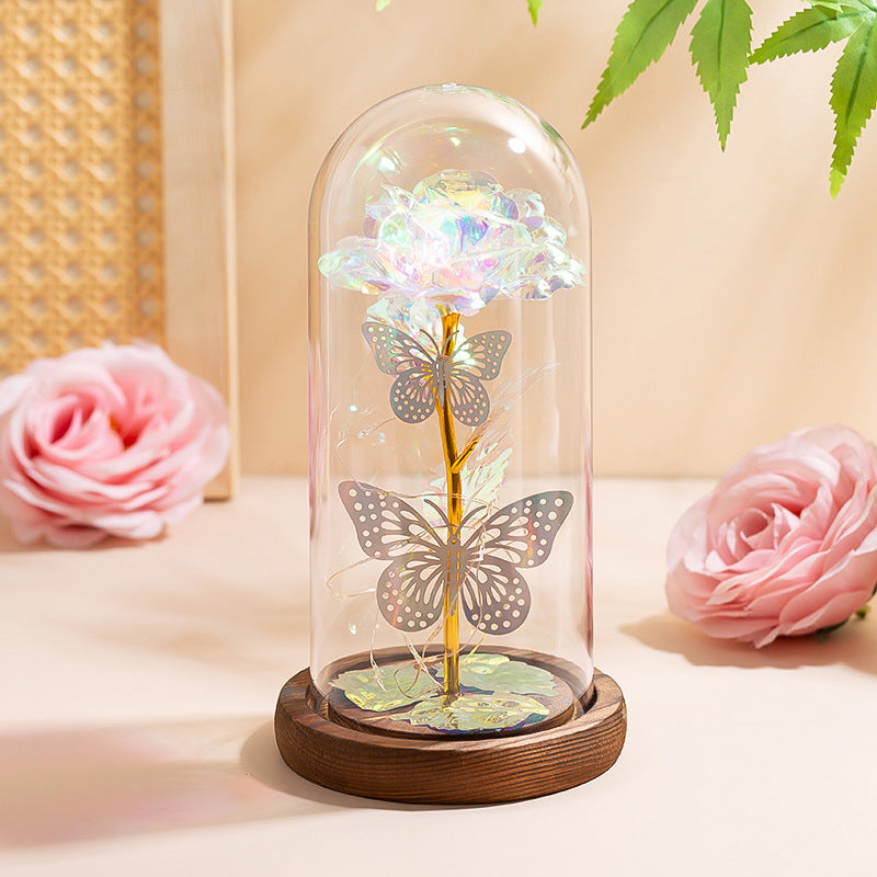 White &amp; Silver Butterfly Flower Lamp - Decorative LED Table Lamp for Home Ambiance