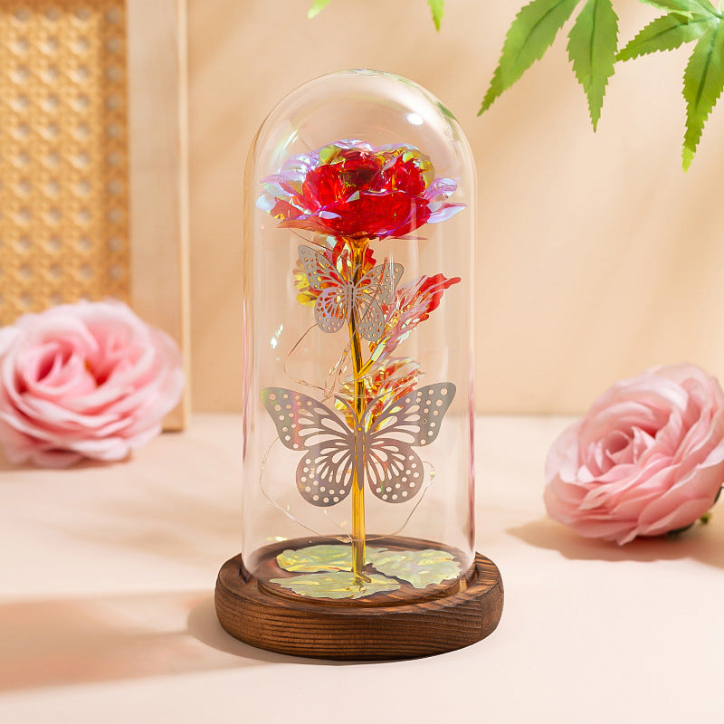Red &amp; Silver Butterfly Flower Lamp - Decorative LED Table Lamp for Romantic Ambiance