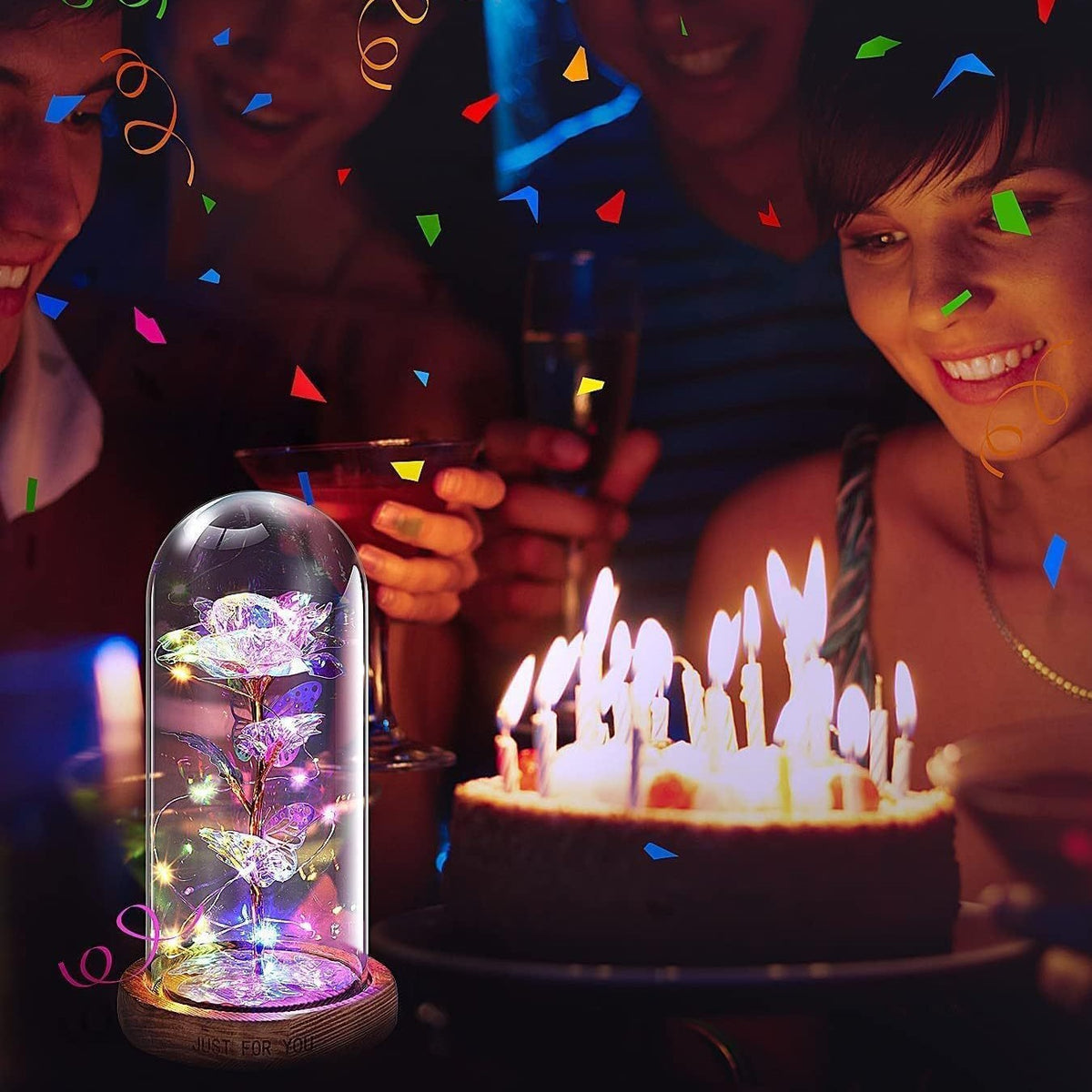 Red & Silver Butterfly Flower Lamp - Decorative LED Table Lamp for Romantic Ambiance