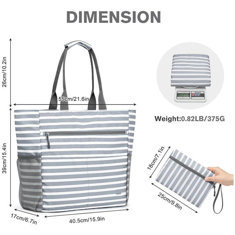 Gray Striped Beach Bag - Spacious Lightweight Tote for Travel, Pool & Vacation
English Description: