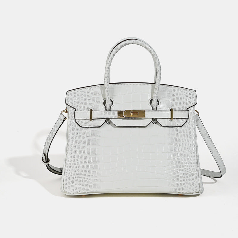 2025- Euro-american Elegant Crocodile Leather Handbag Bag - Birkin 30,white ,palladium Hardware