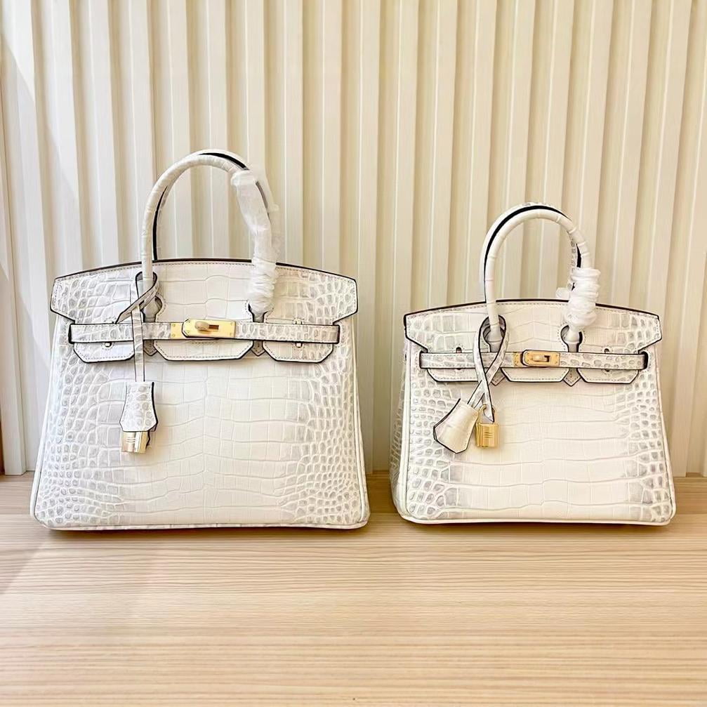 2025- Euro-american Elegant Crocodile Leather Handbag Bag - Birkin 30,white ,palladium Hardware
