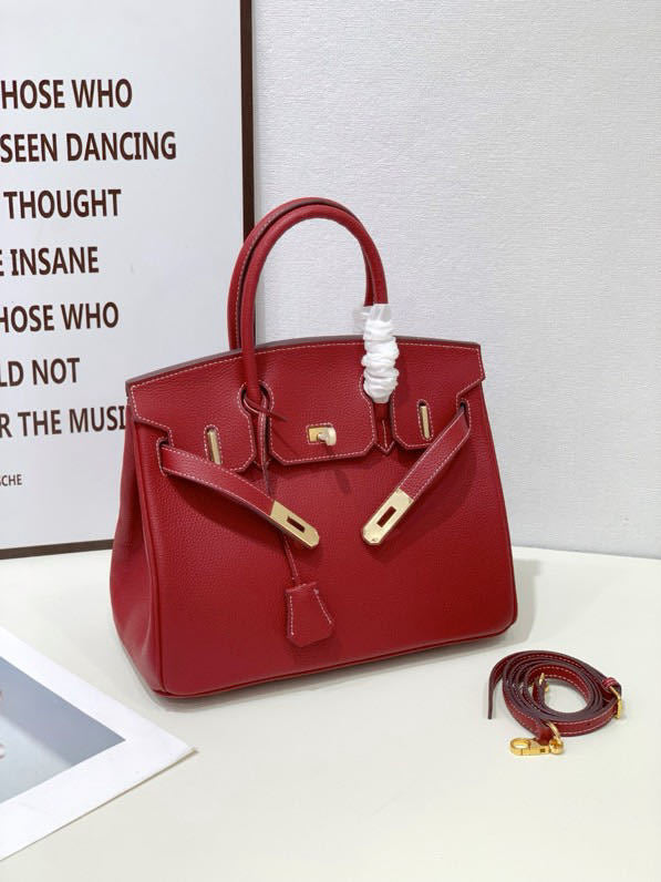 2025 - Euro-american Elegant Lychee Leather Shoulder Bag- Birkin 35-wine Red