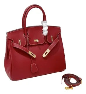 2025 - Euro-american Elegant Lychee Leather Shoulder Bag- Birkin 35-wine Red