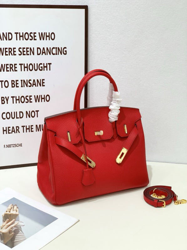 2025- Euro-american Elegant Crocodile Leather  Handbag Bag - Birkin 30,red ,palladium Hardware