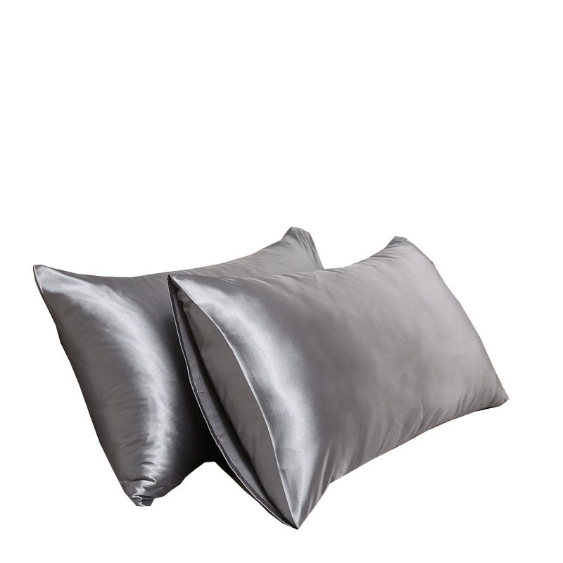 A pair of solid-color silk-like pillowcase pillowcase and envelope pillow (silver)