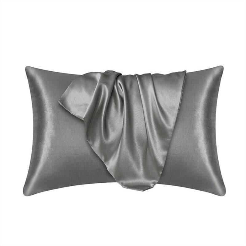 A pair of solid-color silk-like pillowcase pillowcase and envelope pillow (silver)