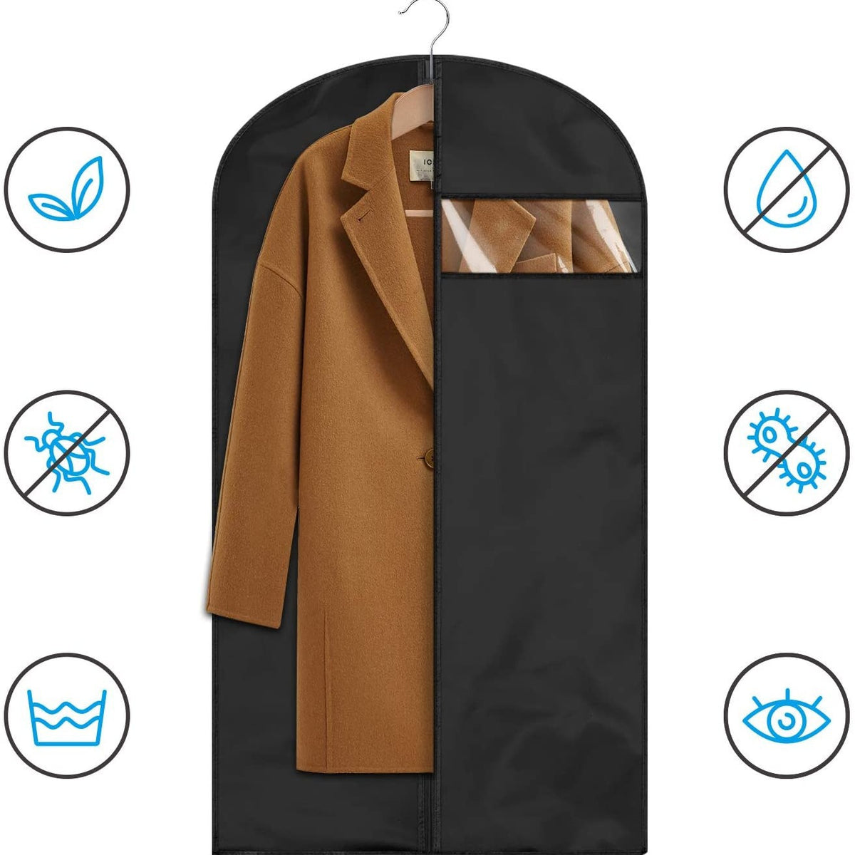 2 pieces of grey breathable three-dimensional clothing dust cover hanging bag, dust-proof and moisture-proof bag hanging suit overcoat, 60*165cm