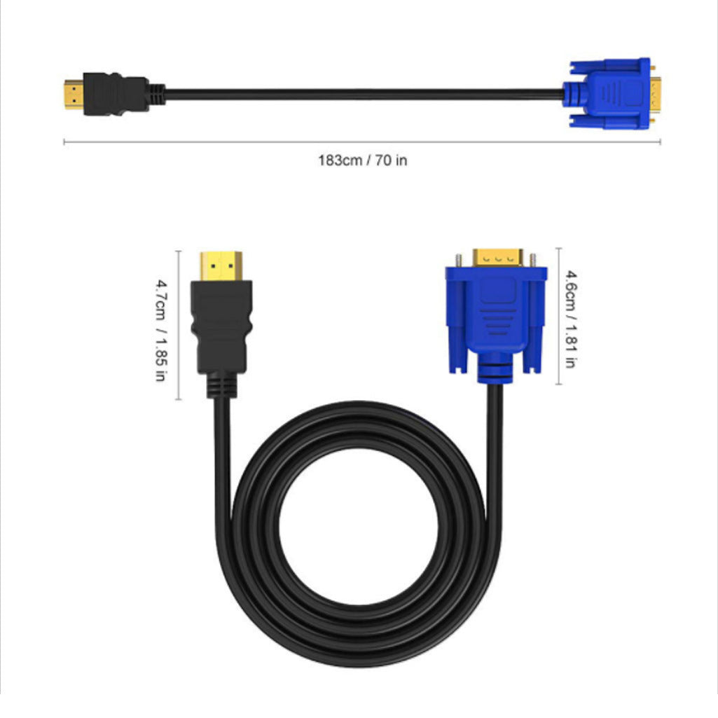 1.8m HDMI to VGA Cable - HD Video Adapter Cable with Audio Support
