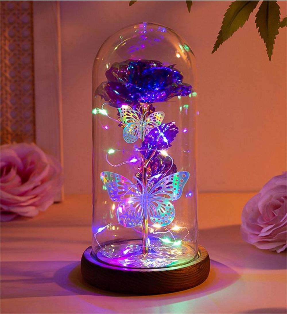 Purple &amp; Silver Butterfly Lantern - Festive Decorative LED Light