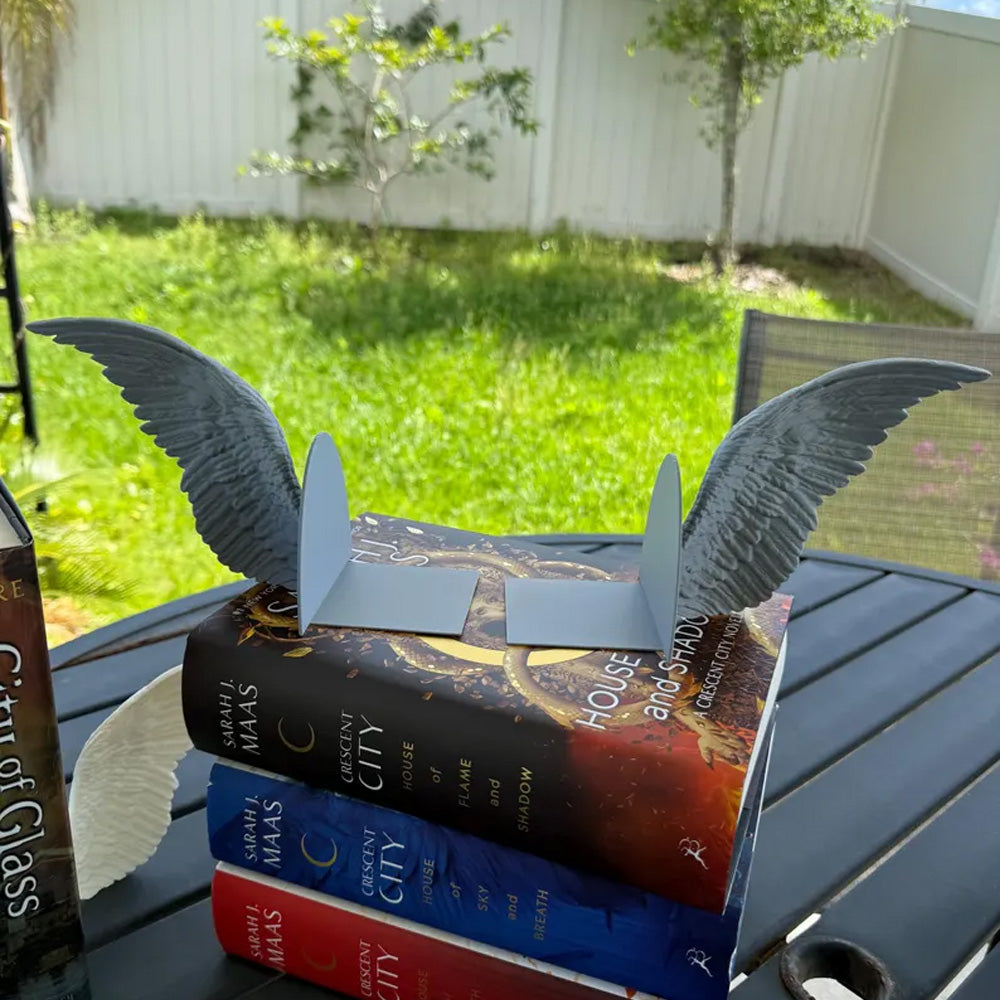 Angel Wings Bookends – 3D Printed Book Holder, Fantasy & Gothic Bookshelf Decor, Fae-Inspired Gift for Book Lovers