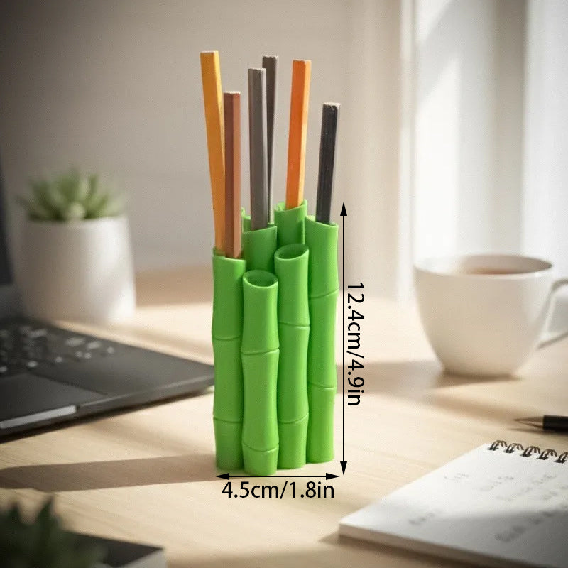 A 3D-printed bamboo pen holder can hold pens, pencils, markers, or drawing tools, adding a tranquil and natural atmosphere while keeping the work area tidy.