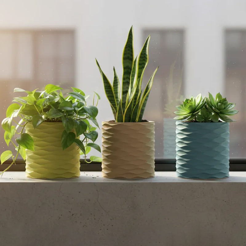3D Printed Modern Wave Flower Pot - Water-Storing Rotating Base, Army Green, Single Piece