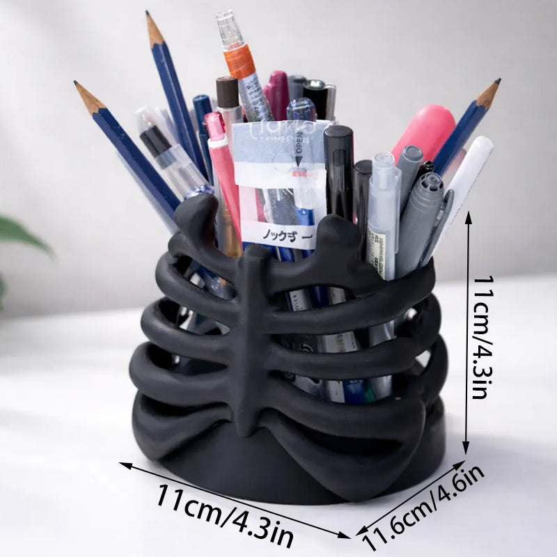3D Printed Rib Pen Holder - Skeleton Desktop Organizer is both a practical pen holder and a sculpture.