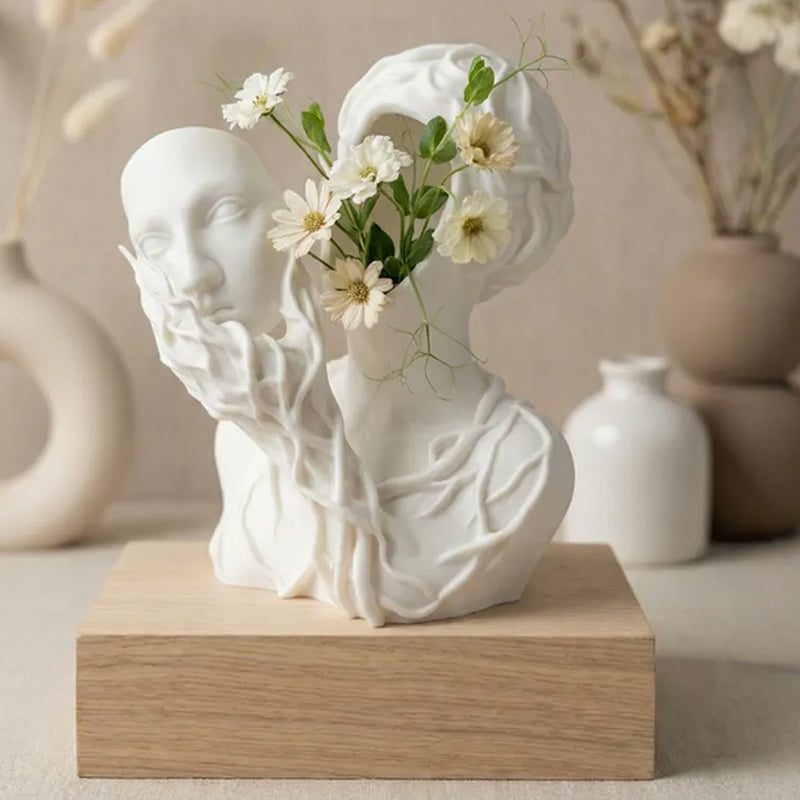 A 3D-printed vase shaped like a goddess of nature. Let go of pretense. Stay in nature.