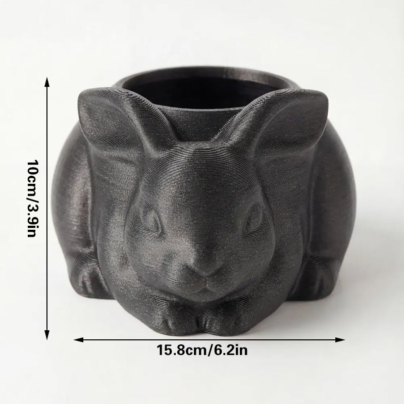 3D printed animal flower pots suitable for home and garden. Gray rabbit single piece.