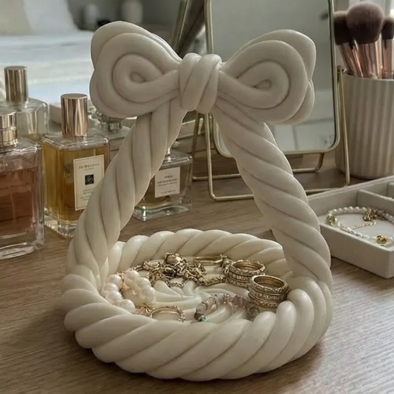 3D Printed Charming Bow Jewelry Tray - Twisted Hemp Rope Storage Tray, 
pink