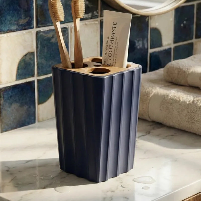 3D Printed Modern Grooved Toothbrush Holder Bathroom Organizer - Black and White Combination