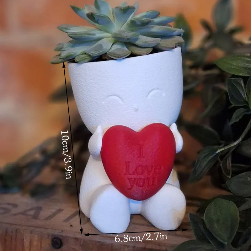 Valentine's Day Mini Flower Pot - Heart-Shaped Succulent (White and Red)