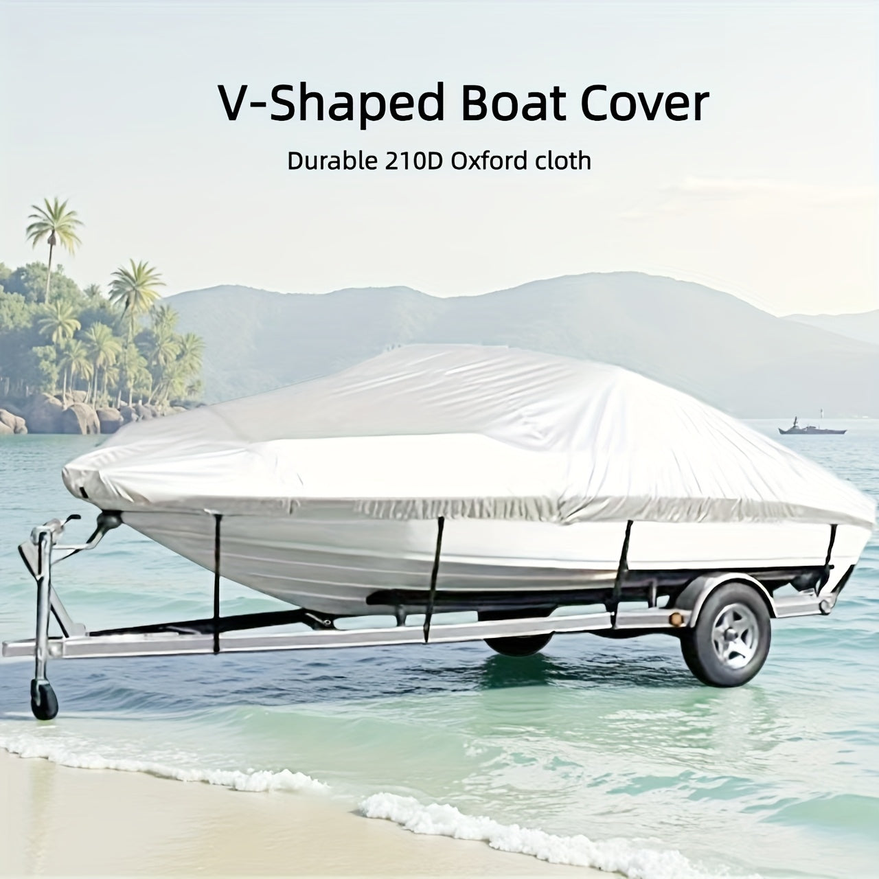 Trailerable Boat Cover – Heavy Duty Waterproof Tarp with Storage Bag, Designed for V-Hull, Fish & Ski, Runabout, Bass & Fishing Boats,14-16FTSilver