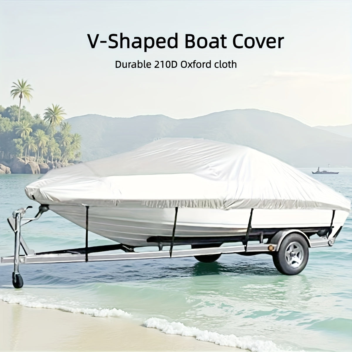 Trailerable Boat Cover – Heavy Duty Waterproof Tarp with Storage Bag, Designed for V-Hull, Fish &amp; Ski, Runabout, Bass &amp; Fishing Boats,21-24FTSilver
