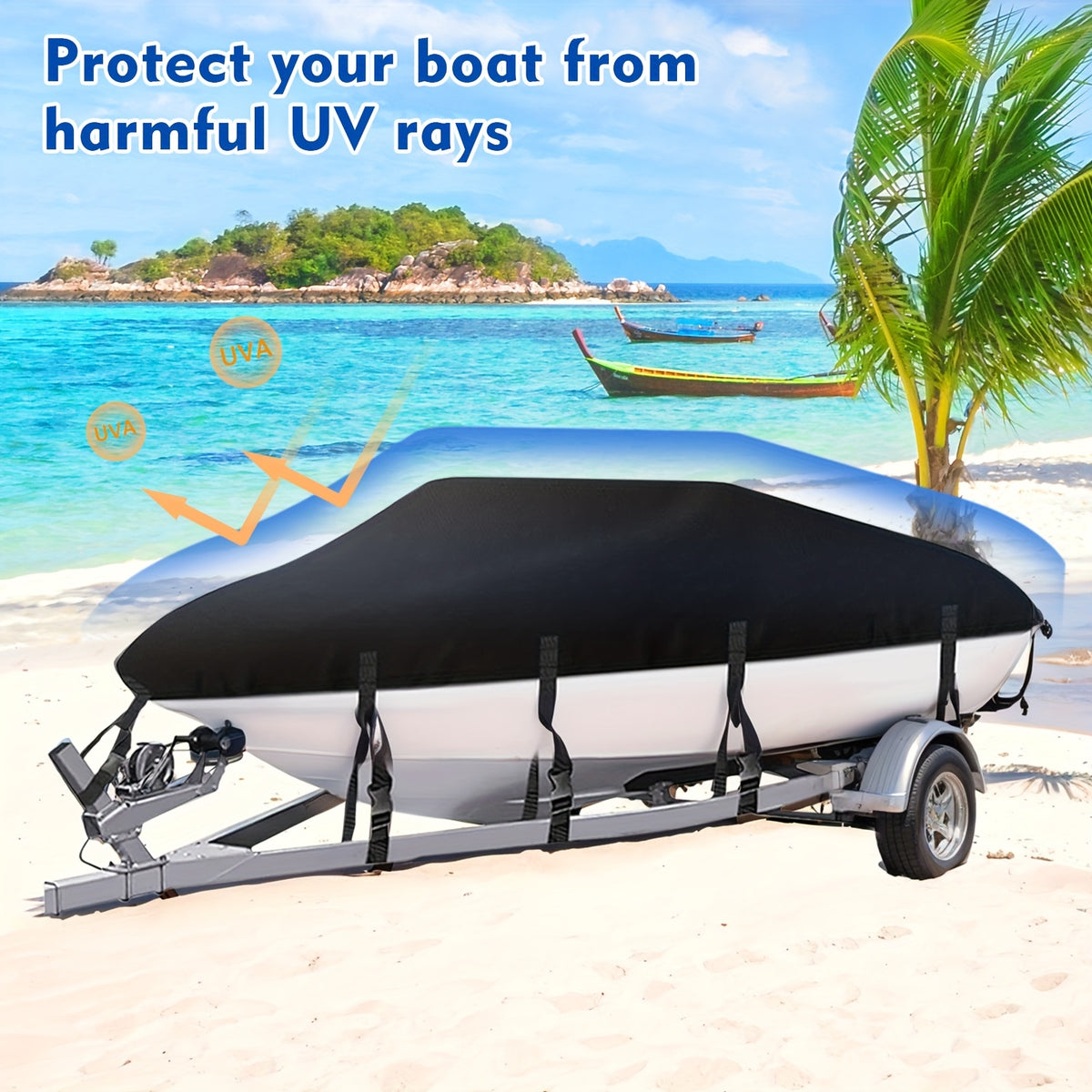 Trailerable Boat Cover – Heavy Duty Waterproof Tarp with Storage Bag, Designed for V-Hull, Fish & Ski, Runabout, Bass & Fishing Boats,21-24FTSilver